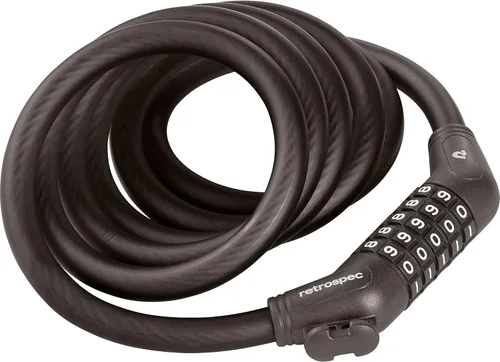 Vista 2 de Retrospec Grizzly Plus - Candado de combinación para bicicleta, resistente antirrobo con combo personalizado de 5 dígitos, cable resistente a cortes