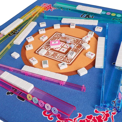 Vista 6 de Juego de Mahjong Americano GUSTARIA, 166 Azulejos Blancos Premium, 4 Estantes/Empujadores de Color Todo-en-Uno, Juego de Mahjong Completo con Bolsa