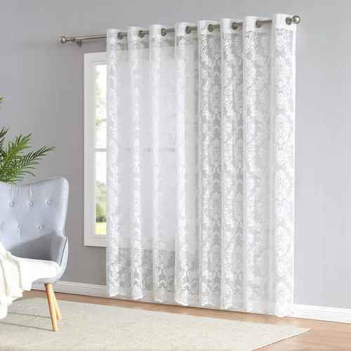Vista 2 de LinenZone Par de 2 paneles de cortina de encaje de punto con parte inferior festoneada. Elegantes cortinas de encaje de granja para sala de estar