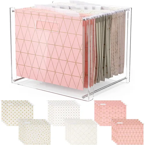 Vista 8 de Dispowreath 24 Carpeta colgante con organizador acrílico para caja de almacenamiento de archivos de escritorio tamaño carta/A4 con asas