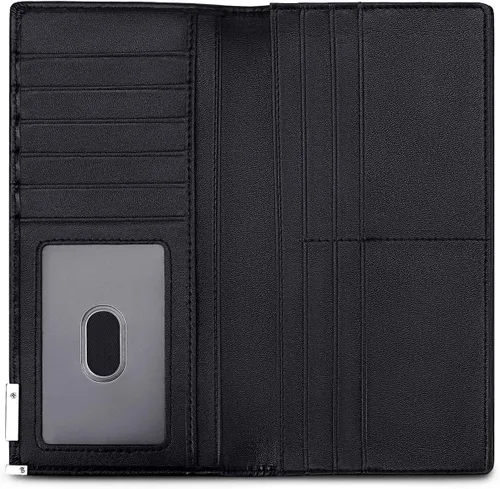 Vista 6 de Billetera larga plegable de cuero genuino vintage para hombre con bloqueo RFID