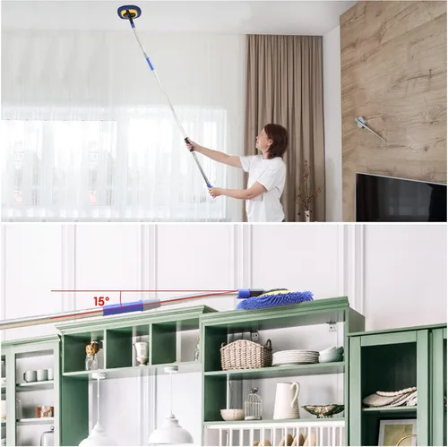 Vista 6 de Limpiador de Pared, Trapeador de Pared de Máximo 66'' con Mango Largo, Trapeador de Polvo para Techo con Poste de Extensión de Codo Ahorrador