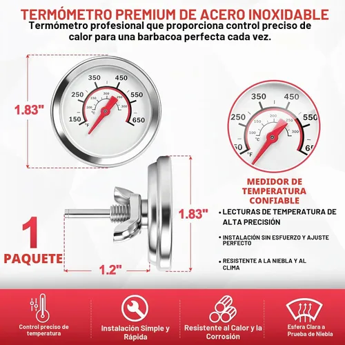 Vista 3 de Termómetro de Tapa de 4.6 cm G432-8L00-W1 para Reemplazo de Termómetro de Parrilla Charbroil Advantage & Tru-Infrared Performance 463625217 1.8