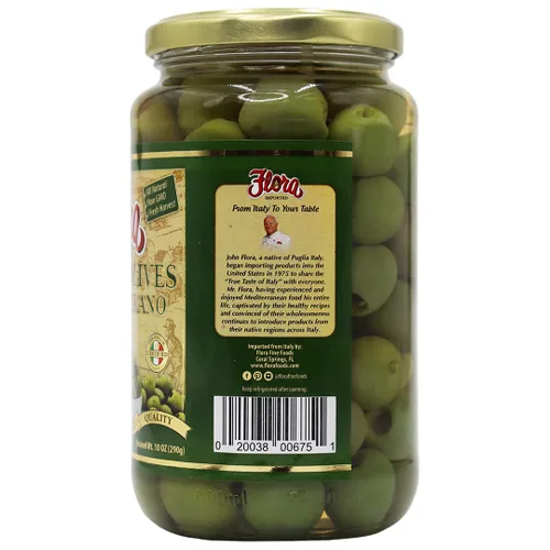 Vista 3 de Flora Foods Aceitunas italianas Castelvetrano sin hueso Aceitunas sicilianas 19 oz (530g) 100% italianas Todo natural Sin OMG Cosecha