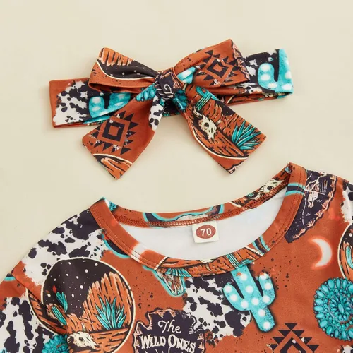 Vista 5 de Kayotuas Mameluco de manga acampanada para bebé niña con estampado de vaca floral con diadema para bebé