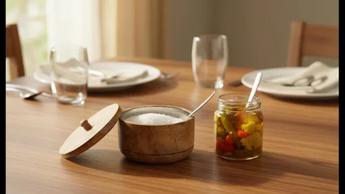 Vista 4 de Azucarero decorativo de madera rústica con tapa de boca ancha para dulces y especias para condimentos, frutos secos, recipiente para servir sal