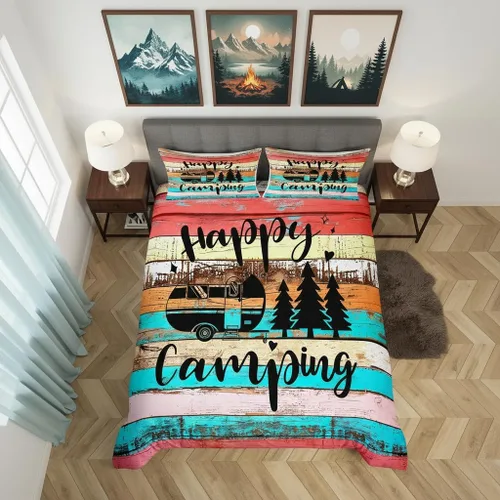 Vista 32 de Castle Fairy Juego de ropa de cama Happy Camping para niños, funda de edredón estilo granja occidental con cierre de cremallera, juego de ropa