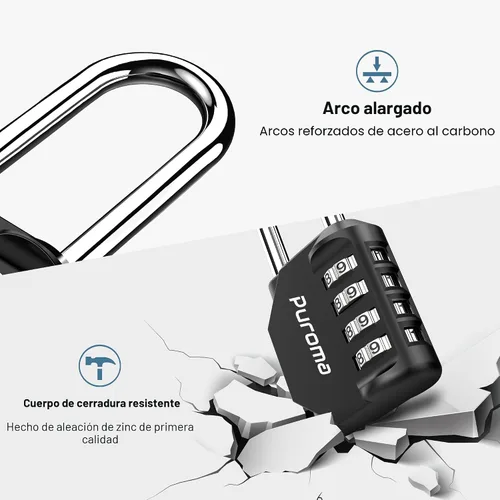 Vista 3 de Puroma Paquete de 1 Candado de Combinación de Grillete Largo de 2.6 Pulgadas, 4 Dígitos, Impermeable para Exteriores, para Cerrojo de Pestillo Negro