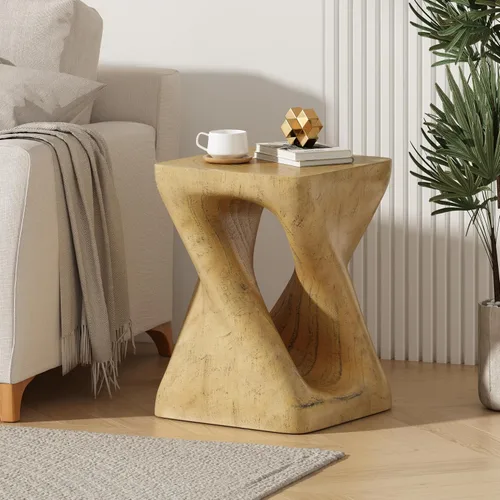 Vista 12 de WILLIAMSPACE Mesa de café lateral pequeña con forma de giro única, mesa de acento final moderna para sofá de sala de estar, estilo retro de granja