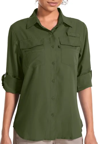 Vista 15 de Camisas Safari de manga larga con protección solar UV UPF 50 para mujer 6 Rosa