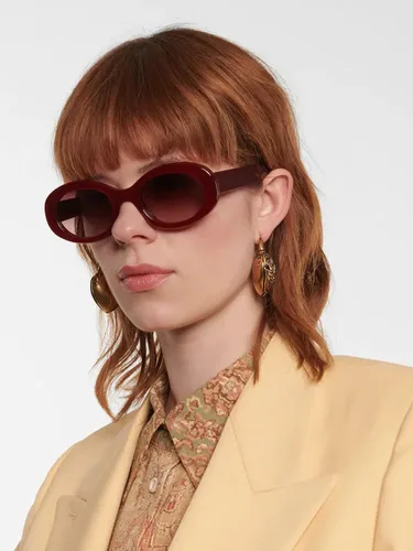 Vista 3 de PORADAY Lentes de sol ovalados modernos y gruesos para mujer, lentes de sol retro estrechos y gruesos, tonos degradados, redondos