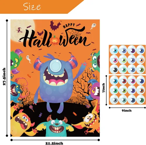 Vista 3 de Juegos de fiesta de Halloween, Pin Eye on The Monster Game Reutilizable, Pin The Monster Halloween Party Favor Suministros para niños y niñas