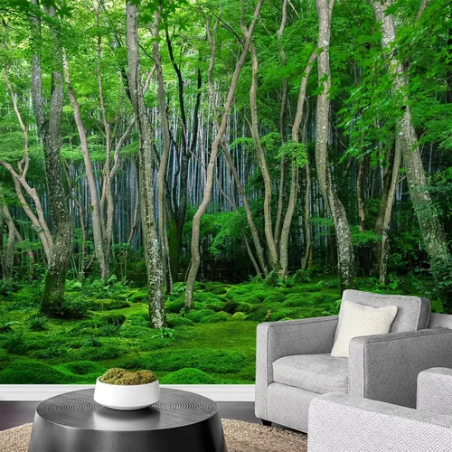 Vista 48 de Quiet Path - Murales de pared 3D, papel pintado panorámico extraíble de vegetación del bosque, adecuado para decoración del hogar, sala de estar