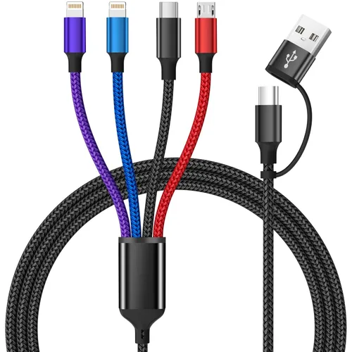 Vista 20 de 4 in 1 Multi Charging Cable, 2 Pack 6FT Charging Cords for Devices Nylon Braided USB C Car Charger Cable with Dual USB-C, IP & Micro Ports, Long