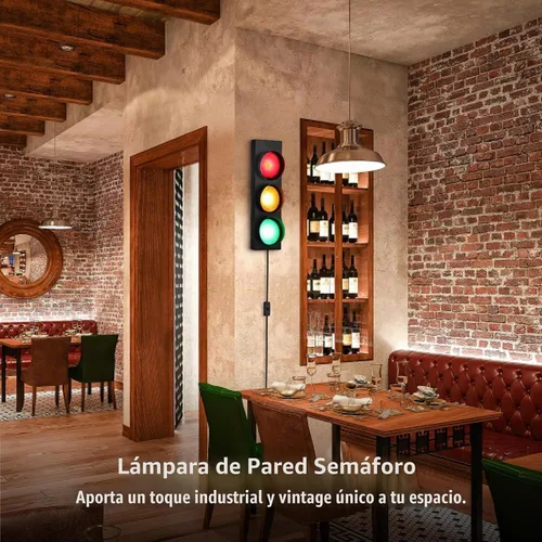 Vista 2 de yeesport Lámpara de Pared con Señal de Tráfico, Luz LED de Tráfico Retro con Control Remoto, Luz de Stop para Dormitorio Infantil, Luz Decorativa