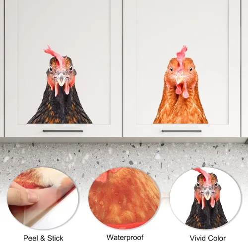 Vista 3 de Calcomanías de pared de gallina de pollo, divertidas calcomanías de pared para decoración de habitación, lindas calcomanías de pared de cabeza
