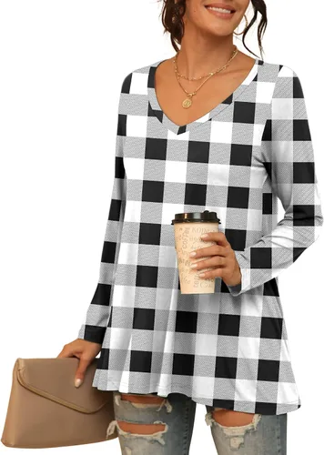 Vista 49 de AWULIFFAN Blusa tipo túnica holgada de manga larga con cuello redondo para mujer
