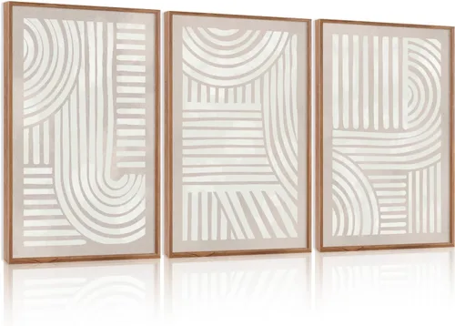Vista 13 de Lienzo decorativo abstracto grande con marco naranja quemado, decoración de pared azul neutro y negro, arte moderno con pinceladas, impresión