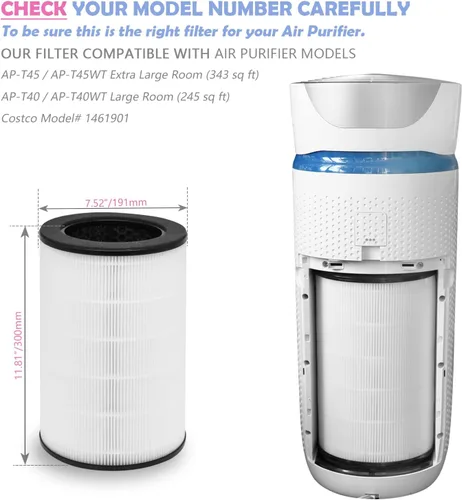 Vista 3 de AP-T40FL - Filtro de repuesto compatible con modelos de purificador de aire Homedics # AP-T45, AP-T45WT, AP-T40, AP-T40WT, AP-T40WTAR,1461901