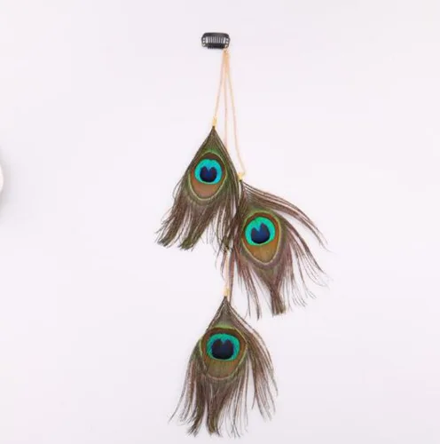 Vista 3 de 3 pinzas de pelo de plumas de pavo real hechas a mano para mujer, extensiones de cabello hippie con clip peine, accesorios de bricolaje, tocado