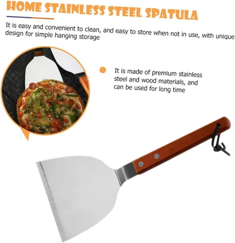 Vista 4 de Espátula de cocina para carne, mango de madera, herramienta de cocina fácil de colgar, espátula de mango de cocina para uso doméstico