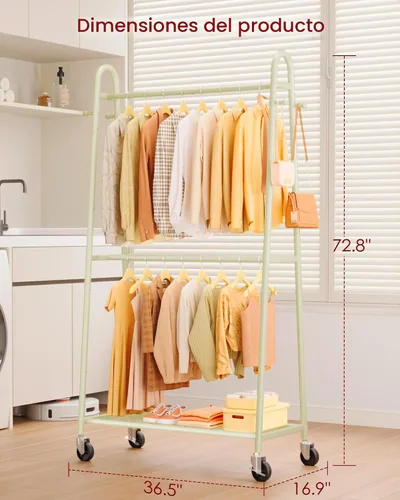 Vista 2 de Sakugi Perchero de 36.5" x 16.9" x 72.8" Beige Estante de malla de doble barra