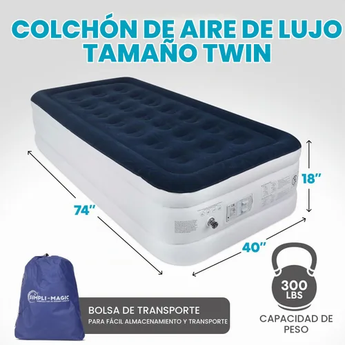 Vista 2 de Simpli-Magic Premium Collection - Colchón de aire de lujo, bomba integrada de alta capacidad para el hogar y el campamento, doble altura, ajustable