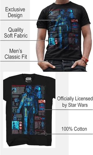 Vista 2 de STAR WARS Darth Vader Blueprint Schematic Design - Camiseta gráfica para hombre color negro Negro