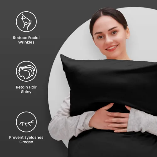 Vista 3 de SLEEP ZONE - Juego de 2 fundas de almohada de satén con control de temperatura para pelo y piel estándar, Queen, King. Funda de almohada.