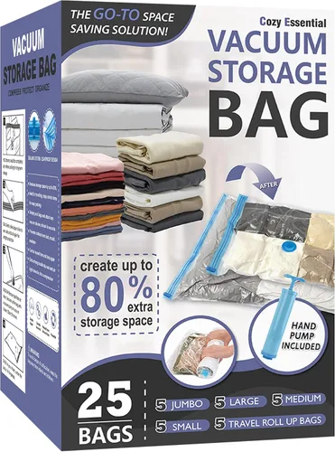 Vista 22 de Cozy Essential Vacuum Storage Bags, 80% Compression Vacuum Seal Space Saver Plastic Packaging Bags for Clothes, Blankets, Pillow, Bedding