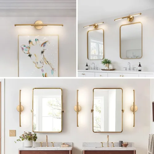 Vista 2 de Lámparas doradas para baño sobre espejo de 24 pulgadas, 18W 360° Giratorias Regulables 4000K Lámpara de Tocador LED de Latón, Luces de Tocador