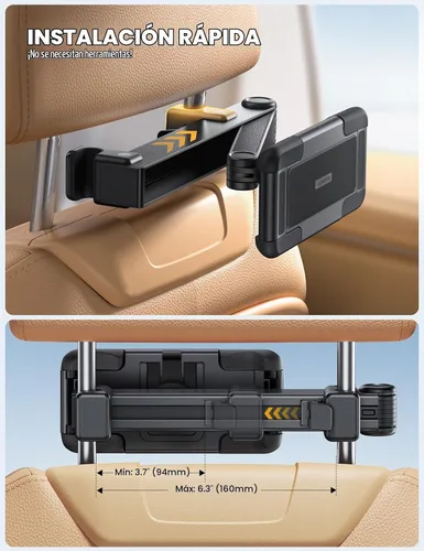 Vista 6 de Aomiker Soporte para iPad para reposacabezas de automóvil, brazo con bloqueo de aluminio, soporte universal para tablet con clip ancho plegable
