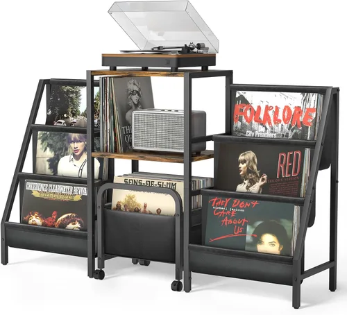 Vista 13 de Soporte para Reproductor de Discos, Soporte para Tocadiscos con Almacenamiento para 300 Discos de Vinilo, Mesa para Reproductor de Discos