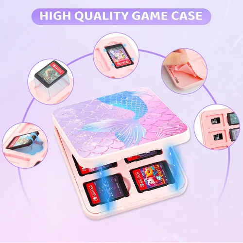 Vista 5 de RHOTALL Nintendo Switch OLED Cover, Hard Portable Travel Case for Switch Game Accessories with Purple Game Case and 2 Thumb Caps - Fish