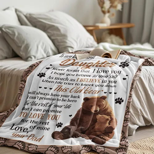 Vista 5 de UFOORO Manta para hija, manta de forro polar suave con diseño de oso abrazo de oso, regalo sincero de padre a hija, el mejor regalo para hijas