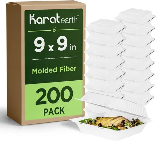 Vista 15 de KARAT EARTH Clamshell - Recipientes de alimentos para llevar [6 x 6 pulgadas, 500 unidades] Contenedores compostables para llevar, bagazo