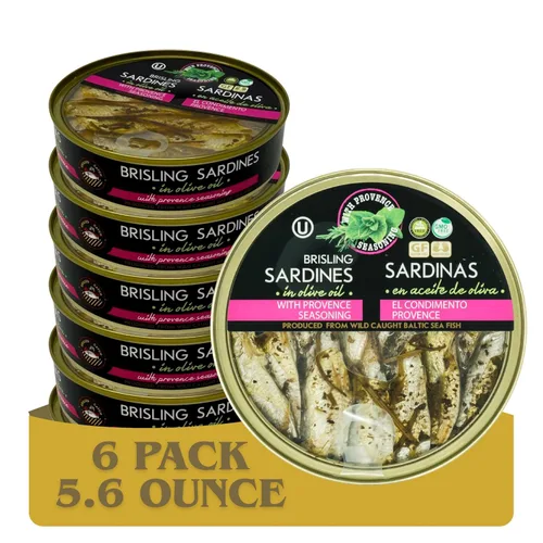 Vista 3 de Grilled Catch Wild Caught Brisling Sardinas en aceite de oliva con condimento de Provenza, latas de 5.6 onzas (paquete de 3)