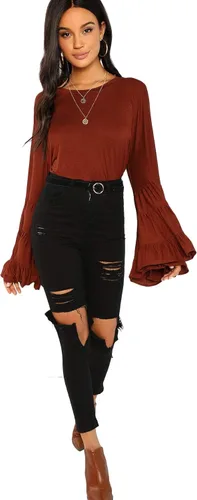 Vista 5 de Floerns Camiseta informal de manga larga con volantes y acampanados para mujer