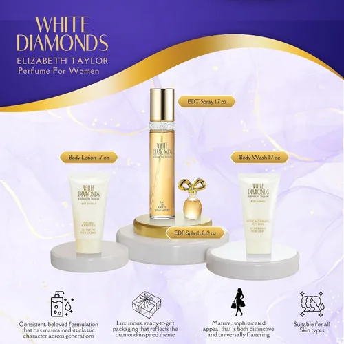 Vista 2 de Elizabeth Taylor White Diamonds - Set de regalo para damas con spray, loción corporal, gel de ducha y perfume