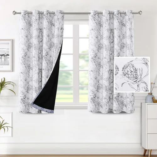 Vista 67 de H.VERSAILTEX - Cortinas 100% blackout con estampado floral de cattleyas, 45 pulgadas de largo, juego de 2 paneles térmicos con forro negro, a prueba
