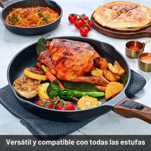 Vista 6 de Juego de sartenes antiadherentes inteligentes de 8 y 12.5 pulgadas con asas extraíbles, aluminio fundido y sartenes antiarañazos, compatible