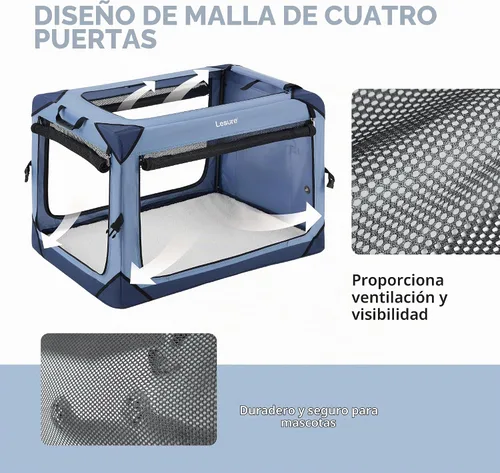 Vista 4 de Lesure Jaula Plegable para Perros - Perrera de Viaje Portátil para Perros Medianos, Jaula para Mascotas de 4 Puertas con Ventanas de Malla