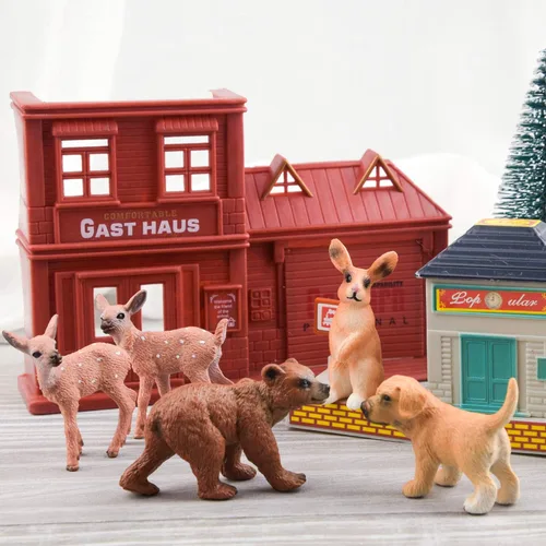 Vista 5 de TUPARKA Juego de 9 piezas de animales del bosque, figuras en miniatura, animales del bosque, figuras de ciervo, perro, conejo, oso figura