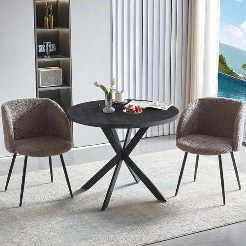Vista 19 de Homedot Juego de mesa de comedor de cocina de 3 piezas para 2, mesa de comedor redonda negra de 37 pulgadas con brazos de comedor negros, juego