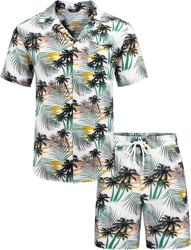 Vista 2 de COOFANDY Men's 2 Piece Flower Short Sets Hawaiin Beach Button up Tropical Shirt and Shirts