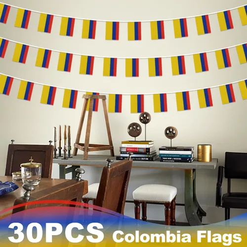 Vista 6 de Guirnalda de Banderines de Colombia, Pequeñas Mini Banderas Colombianas Guirnalda de Banderines, Decoración Nacional del País para Escuela, Fiesta