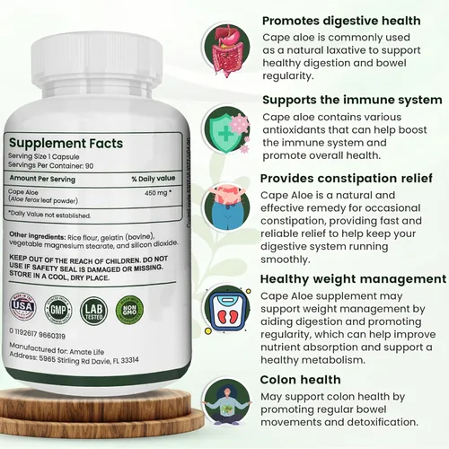 Vista 3 de Suplemento laxante natural de aloe cabo, alivio del estreñimiento, regula el intestino, desintoxicación herbaria totalmente natural, suplemento