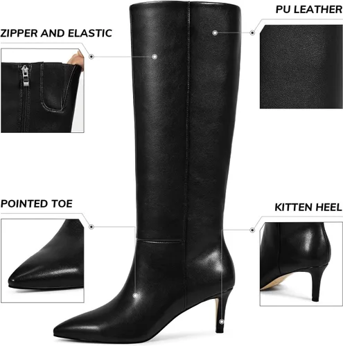 Vista 8 de wetkiss Botas altas hasta la rodilla para mujer, con tacón de gatito y diseño de punta puntiaguda, clásicas y sexys