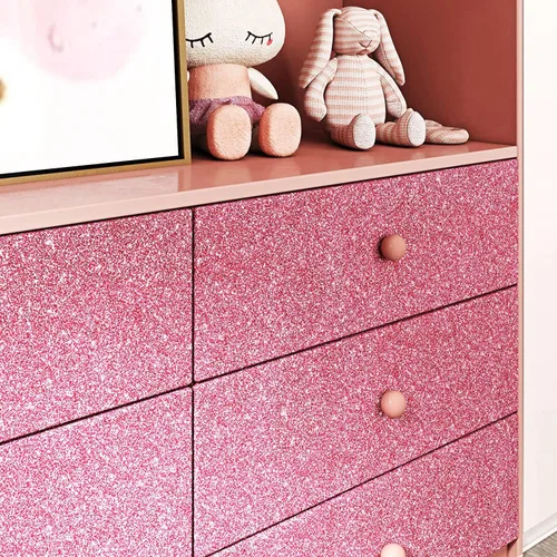 Vista 5 de Papel pintado de purpurina rosa FunStick para pegar y despegar para dormitorio de niñas Papel de contacto decorativo de purpurina rosa Papel pintado