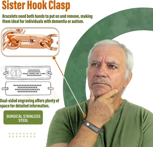 Vista 5 de Pulsera de Alerta de Identificación Médica Grabada Personalizada, Condiciones Personalizadas de 4 Líneas Cadena de Cuerda de Acero Inoxidable